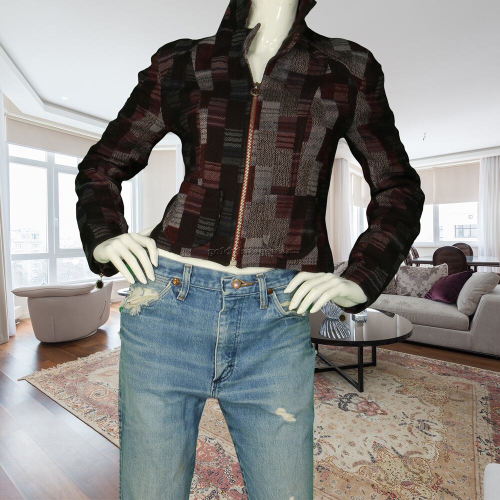 90s Vintage Bazar Christian Lacroix France Patchwork Wool Work Blazer Jacket S